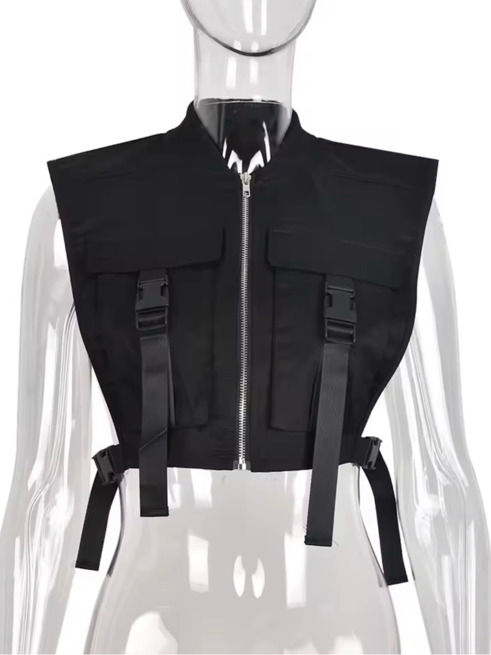 Black Stylish Tactical Crop Vest Jacket.